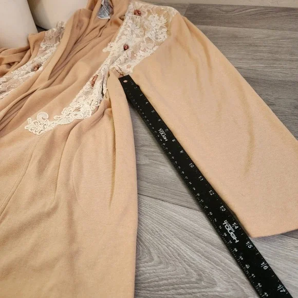 Vintage Lacy Afternoon Shell Kepler Lace Rosette Cardigan Peach Plus Size 1X - Picture 6 of 14